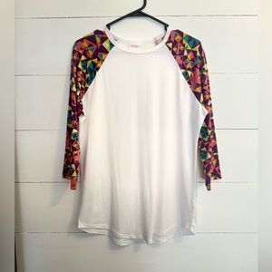 LuLaRoe Randy with Colorful Geometric Sleeves